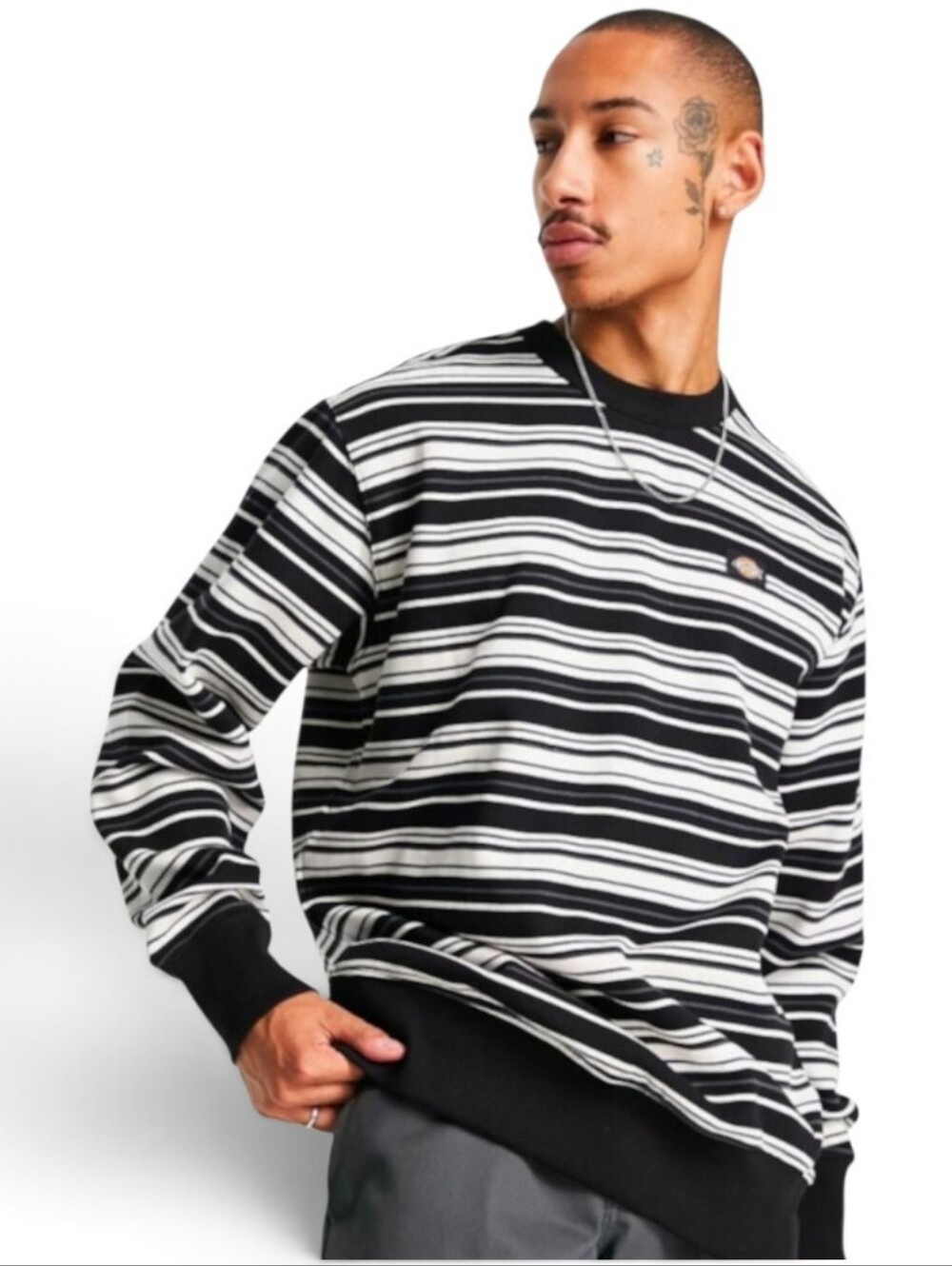 DICKIES Westover Unisex Striped 90's Style Crewneck Pullover Sweatshirt - Large